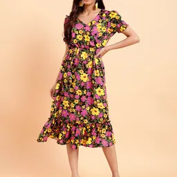 MINT STREET V-Neck Floral Print Crepe Fit & Flare Midi Dress image 1