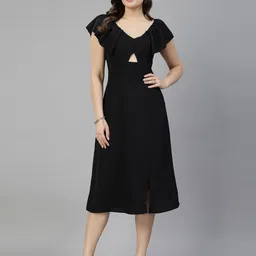 aayu V-Neck Flutter Sleeve Cut-Outs Crepe Fit & Flare Midi Dress image 1