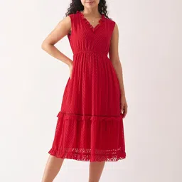 SIDYAL Chevron Self Design Georgette Fit and Flare Midi Dress-picture-14