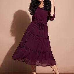Deewa V-Neck Georgette Fit & Flare Dress-picture-18