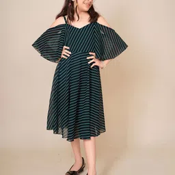 BAESD Striped Cape Sleeve Georgette Fit & Flare Midi Dress-image-29