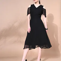 BAESD Cold-Shoulder Georgette Fit & Flare Midi Dress image 1