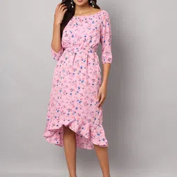 BRINNS Women Boat Neck Floral Printe Fit & Flare Midi Dress image 1
