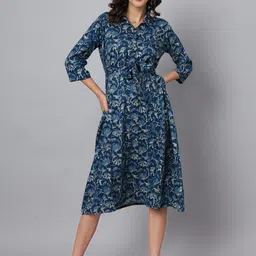 Divena Floral Printed Shirt Midi Dress-image-16