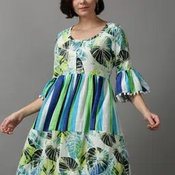 SHOWOFF Women Tropical Printed Cotton Fit & Flare Dress-picture-13
