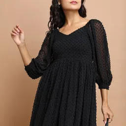 Tokyo Talkies Self Designed Puff Sleeve Gathered Fit & Flare Dress-picture-30