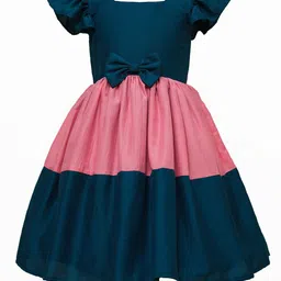 BAESD Flutter Sleeve Bow Applique Colourblocked Fit & Flare Dress-picture-36
