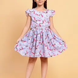 YK Girls Floral Print Flutter Sleeve Fit & Flare Dress-picture-34