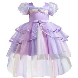 StyleCast Girls Purple Puffed Sleeves Layered Fit & Flare Dress-picture-48