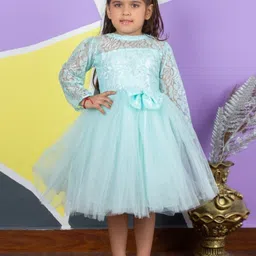 Bella Moda Girls Self Designed Long Sleeves Satin Fit & Flare Midi Dress-image-5