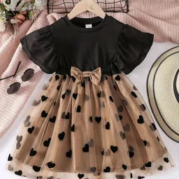 BAESD Girls Embellished Print Bell Sleeve Net Fit & Flare Dress-picture-52
