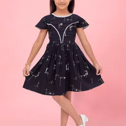 BAESD Girls Conversational Printed Round Neck Net Fit & Flare Dress-picture-17