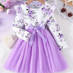BAESD Girls Floral Print Full Sleeve Net Fit & Flare Dress-picture-22