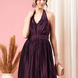 MISH Halter Neck Satin Fit & Flare Dress-picture-39