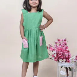 Jilmil Girls Pocket Detail Gathered Cotton A-Line Dress-image-88