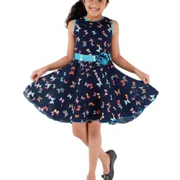 Kids Cave Girls Floral Print Fit & Flare Dress-image-17