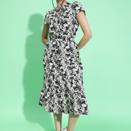 Oxolloxo Printed Mandarin Collar Shirt Midi Dress-picture-19