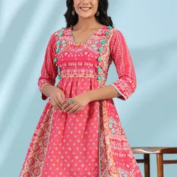 Juniper Floral Printed V-Neck Cotton Fit & Flare Dress-image-66