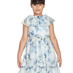 Peppermint Floral Printed Flutter Sleeve Fit & Flare Dress-picture-48