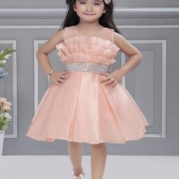 Ministitch Girls Solid Round Neck sleeveless Above Knee Baloon Dress-picture-16