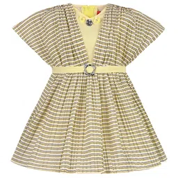 Wish Karo Girls Striped Printed V Neck Satin Fit & Flare Dress-image-4