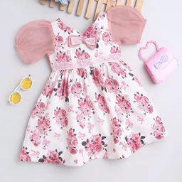 MANY FROCKS & Girls Floral Printed V-Neck Satin Fit & Flare Dress-picture-17