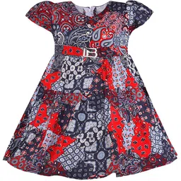 Wish Karo Girls Abstract Printed Cap Sleeves Silk A-Line Dress-picture-27