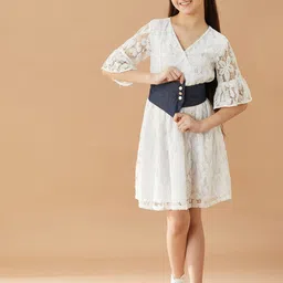 pspeaches Girls V-Neck Fit & Flare Dress-image-48