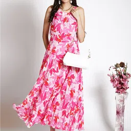 250 DESIGNS Women Halter neck Floral Printed Maxi Dress-picture-3