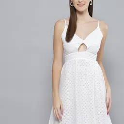 DENNISON White Self Design Cut-Outs A-Line Dress image 1