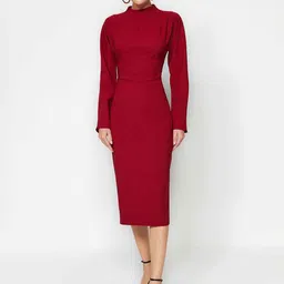 Trendyol Mock Neck Long Sleeves Sheath Midi Dress-picture-3