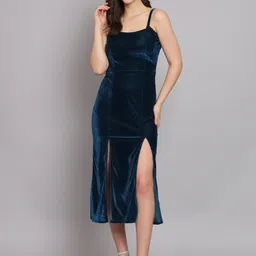 VAARARO Shoulder Straps Cut-Outs Velvet Sheath Midi Dress-picture-36