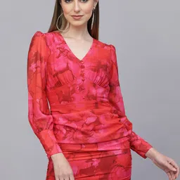 aayu V-Neck Georgette Sheath Mini Dress-image-31