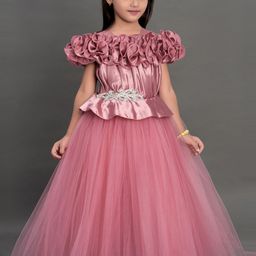 Pink Chick Girls Rose Embellished Ruffled Satin Party Maxi Dress-picture-43