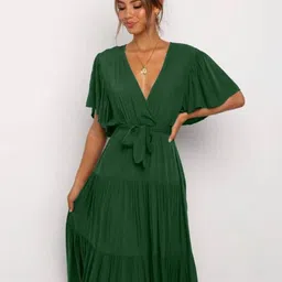 StyleCast Green Tie-Up Flutter Sleeve Midi Dress-image-62