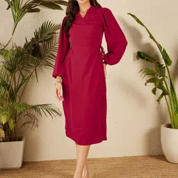 RARE Women Bishop Sleeve Midi Wrap Dress-image-18