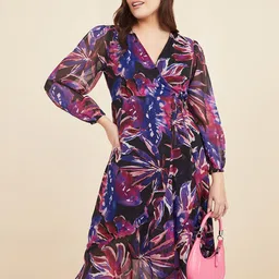 Styli Floral Printed Puff Sleeve Midi Wrap Dress-image-14