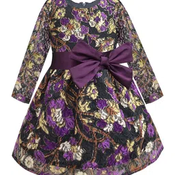 A.T.U.N. Girls Black & Purple Floral Printed Lace Fit & Flare Dress-picture-27