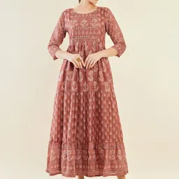 Soch Floral Printed & Embroidered Tiered Fit and Flare Midi Ethnic Dress-image-36