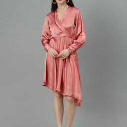 Kotty Cuffed Sleeves Pleated Satin Wrap Dress-image-66