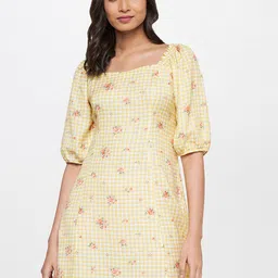 AND Yellow & White Checked A-Line Dress image 2