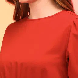 Globus Rust Puff Sleeve Crepe Fit & Flare Midi Dress image 2