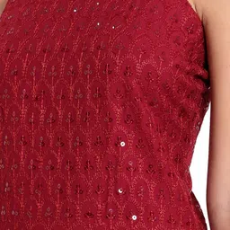 Indietoga Floral Embroidered Shoulder Straps Sleeveless Sequinned A-Line Dress image 2