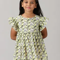 KiddoPanti Flutter Sleeves Floral Empire Dress image 5