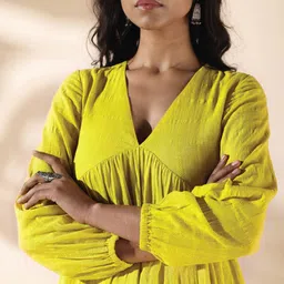 trueBrowns Self Design Puffed Sleeves Pure Cotton Empire Maxi Dress image 2