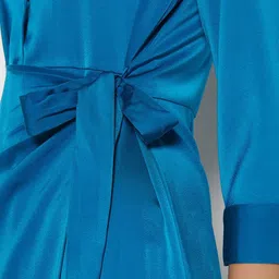 AND Lapel Collar Cuffed Sleeves Tie-Up Detailed A-Line Dress image 2