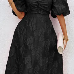 JC Mode Women Self Design Strapless Puff Sleeves Bandeau Maxi Dress image 3