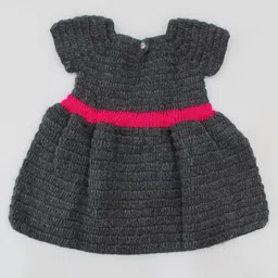 Woonie Girls Self Design Bow Detail Knitted Acrylic umper Dress image 3