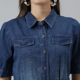 Latin Quarters Puff Sleeve Denim Shirt Dress image 2