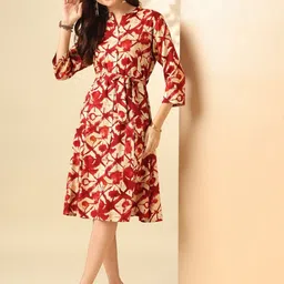 Anouk Abstract Printed Mandarin Collar Tie-Ups Detail Shirt Dress-picture-36